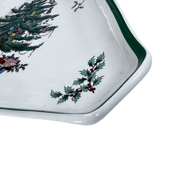 Spode Christmas Tree Triangular Candy Serving Dish Triangle Plate England Green - Picture 4 of 9